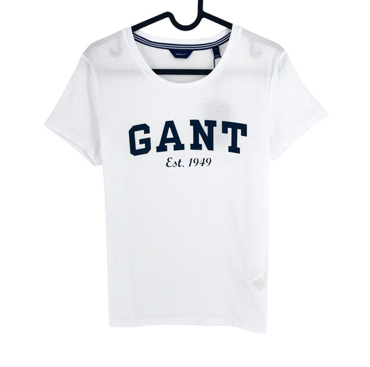 GANT Women White Logo Crew Neck Short Sleeves T Shirt Size S