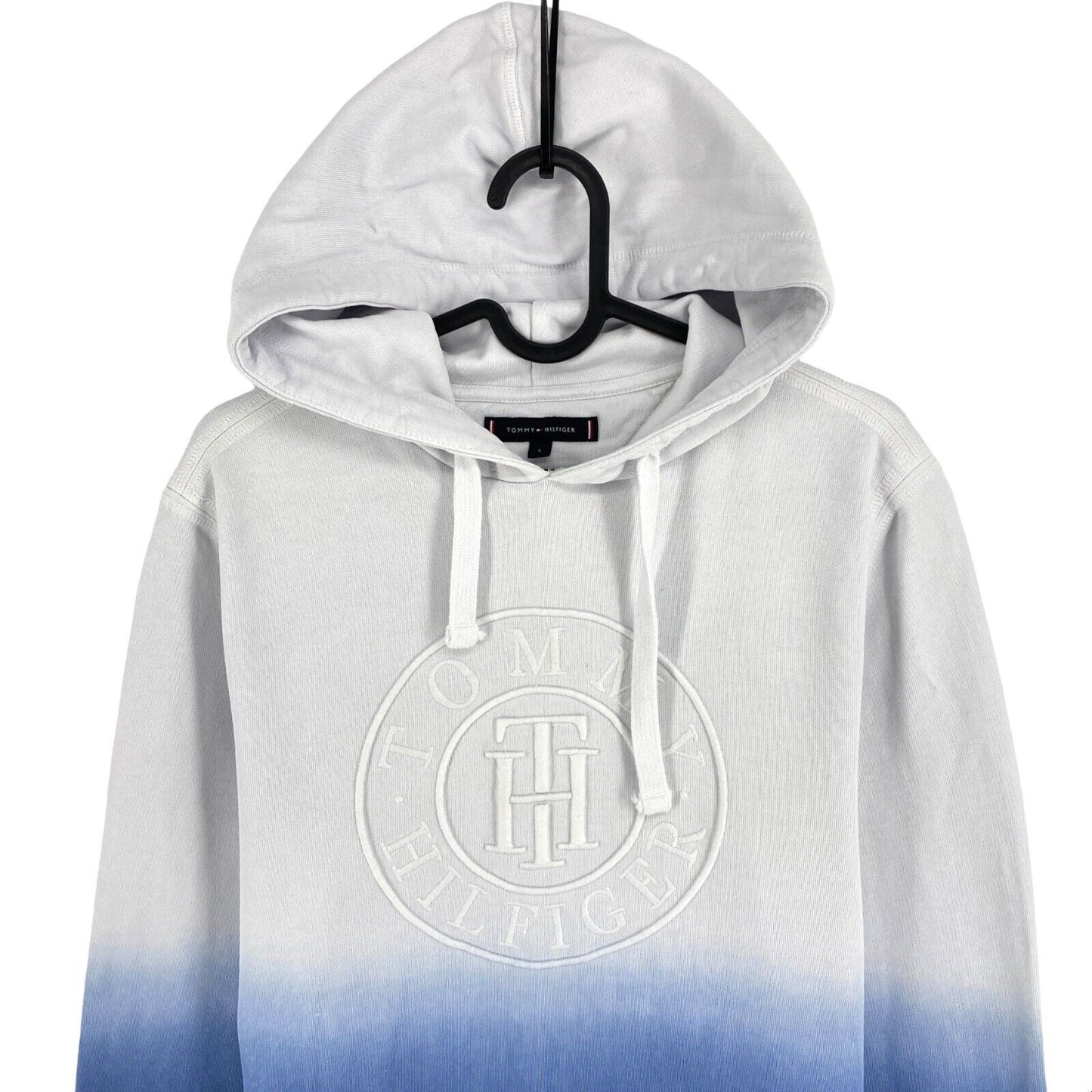 Tommy Hilfiger Weißer Dip Dye Hoodie Pullover mit geprägtem Logo Größe S