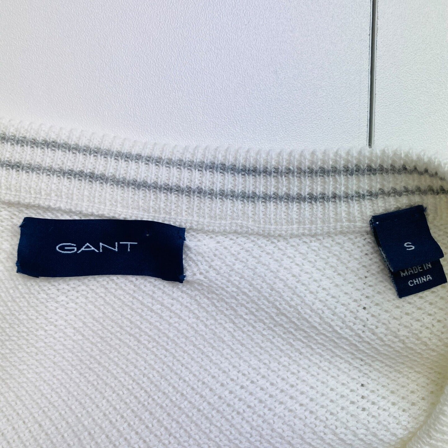 GANT Weißer Baumwoll-Piqué-Pullover mit Rundhalsausschnitt, Größe S