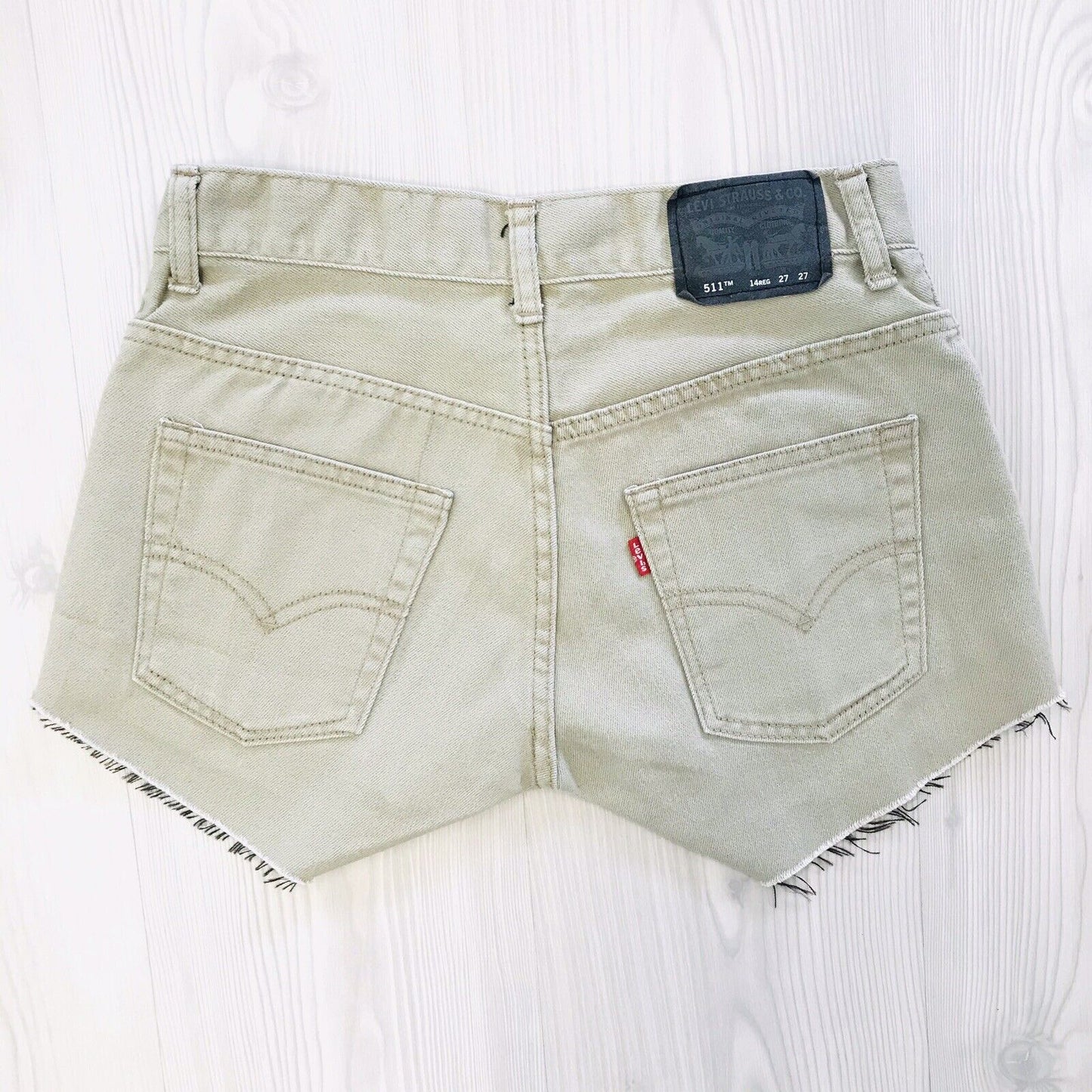 Levi's Commuter 511 Women’s Custom Made Beige Slim Fit Cut-Off Shorts W27 14 REG