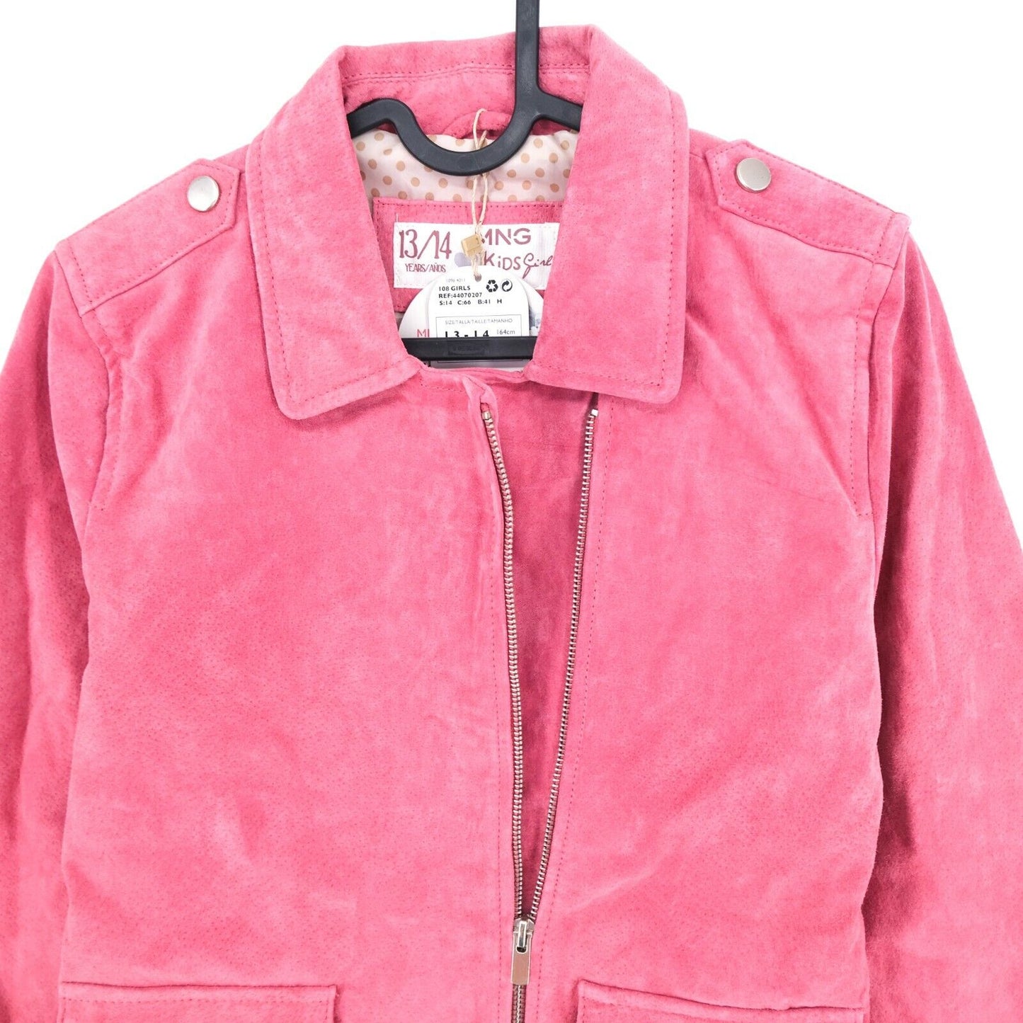 MNG Veste motard en cuir rose pour fille Taille 13-14 ans 164 cm