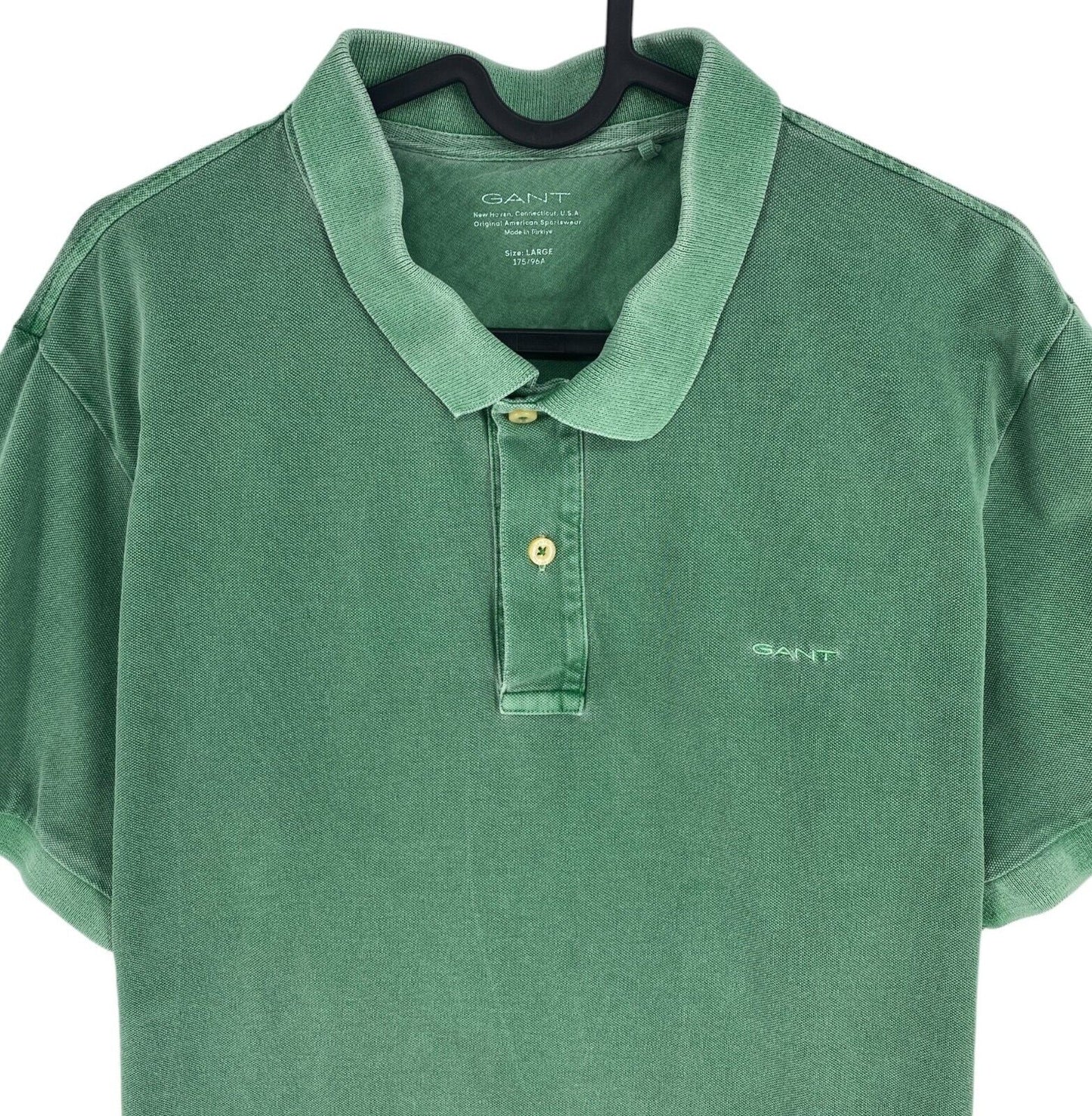 GANT Men Dark Green Sun Faded Pique Rugger Short Sleeve Polo Shirt Size L