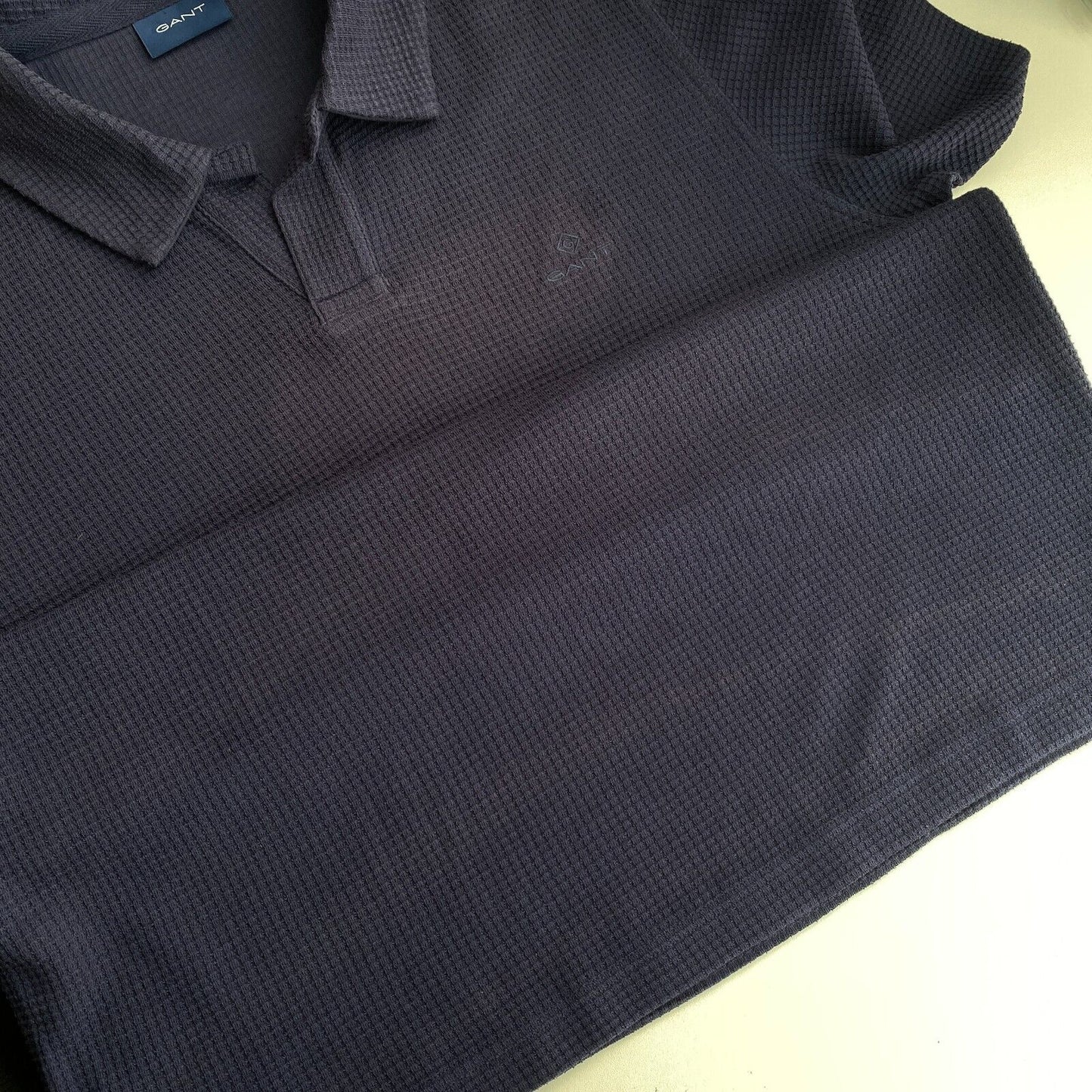 GANT Men Navy Blue Pure Prep Waffle Rugger SS Polo Shirt Size M