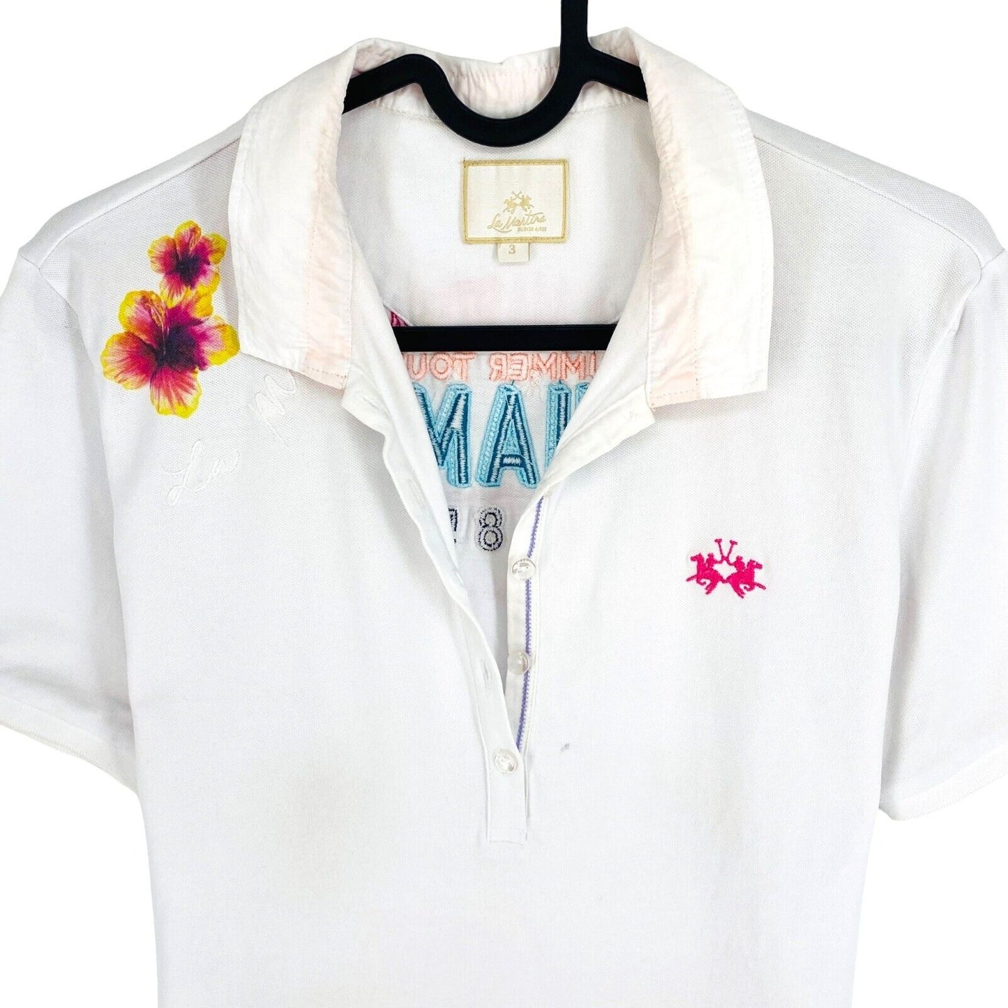 LA MARTINA Women White Short Sleeves Polo Shirt Size 3 / M