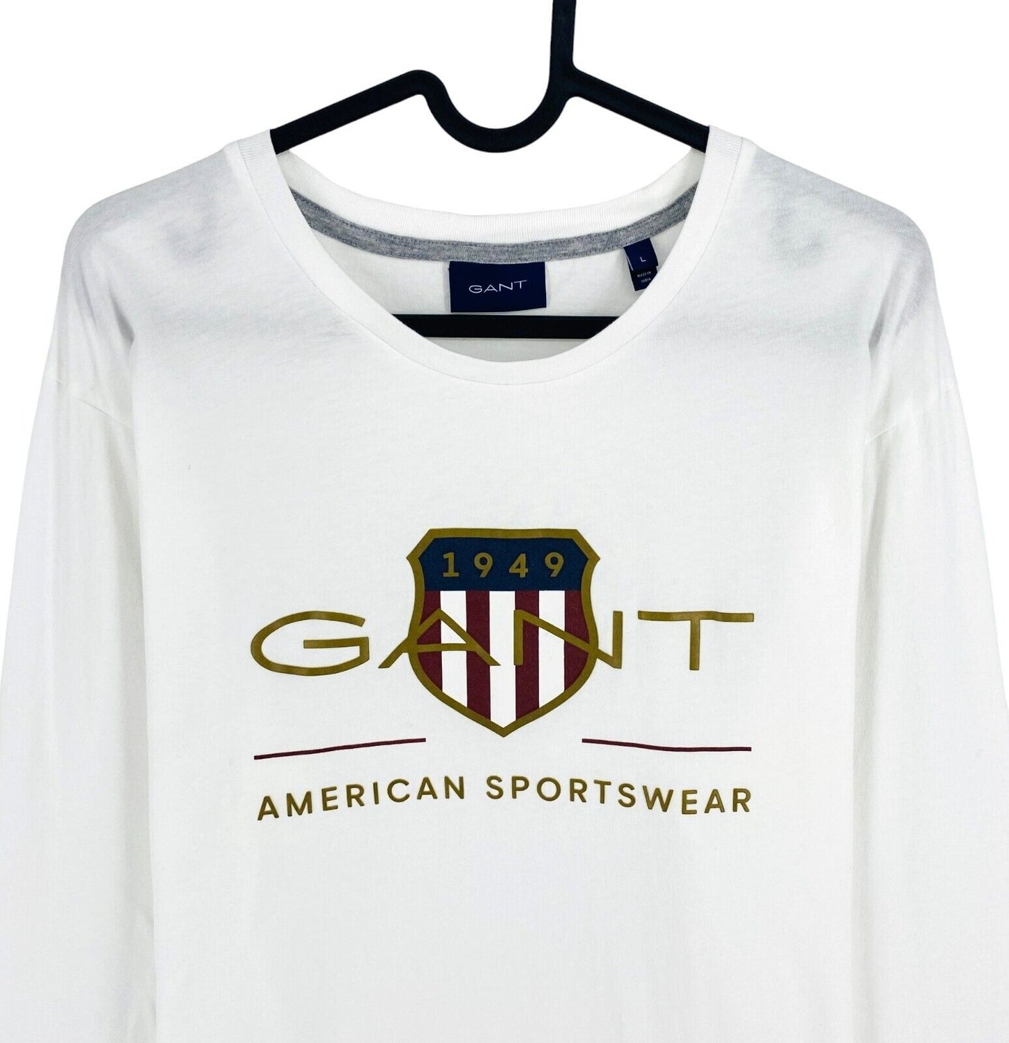 GANT Men White Archive Shield Crew Neck Long Sleeves T-Shirt Size L