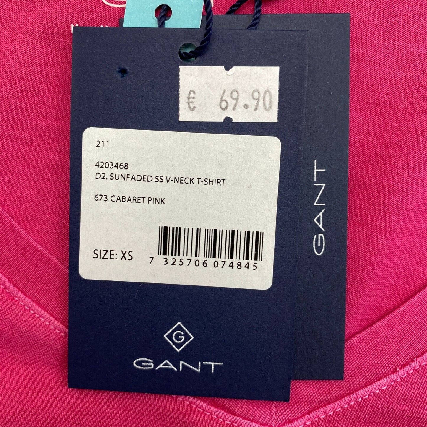 GANT T-Shirt mit V-Ausschnitt, dunkelrosa, sonnenverblasst, Größe XS/S