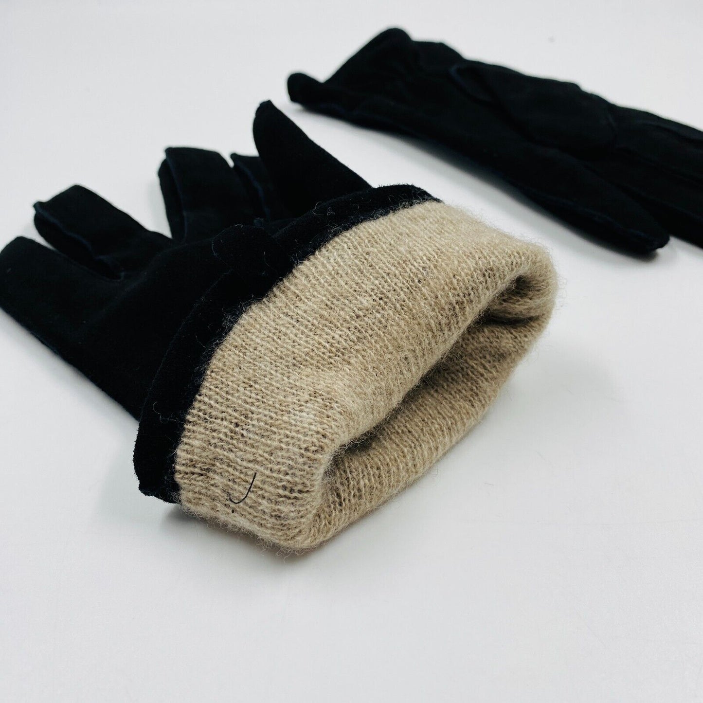 GANT Women Black Suede Leather Cashmere Wool Blend Warm Gloves Size L