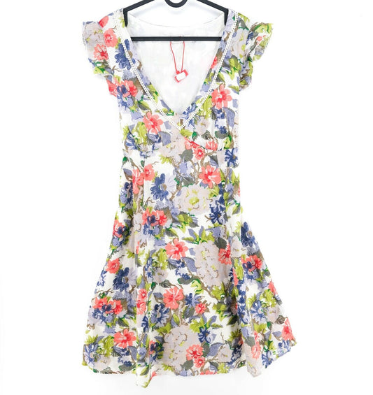 ESPRIT White Floral Print V Neck Dress Size EU 44 UK 18 US 14