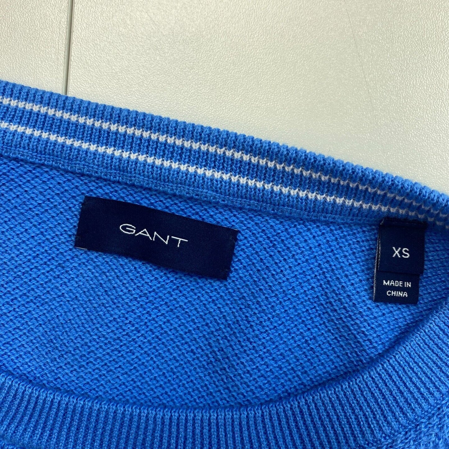 GANT Blauer Pullover mit Rundhalsausschnitt aus Baumwollpiqué, Größe XS