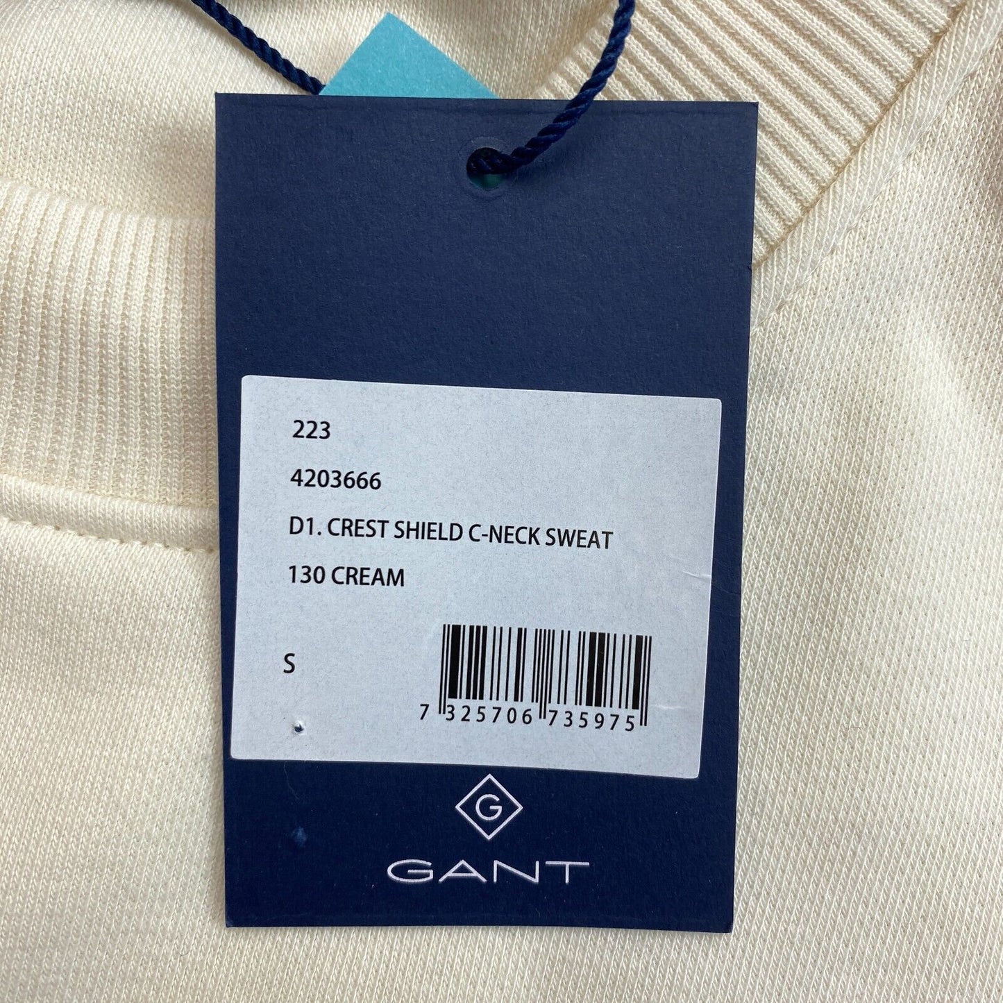 GANT Beige Crest Shield Crew Neck Sweater Jumper Size S