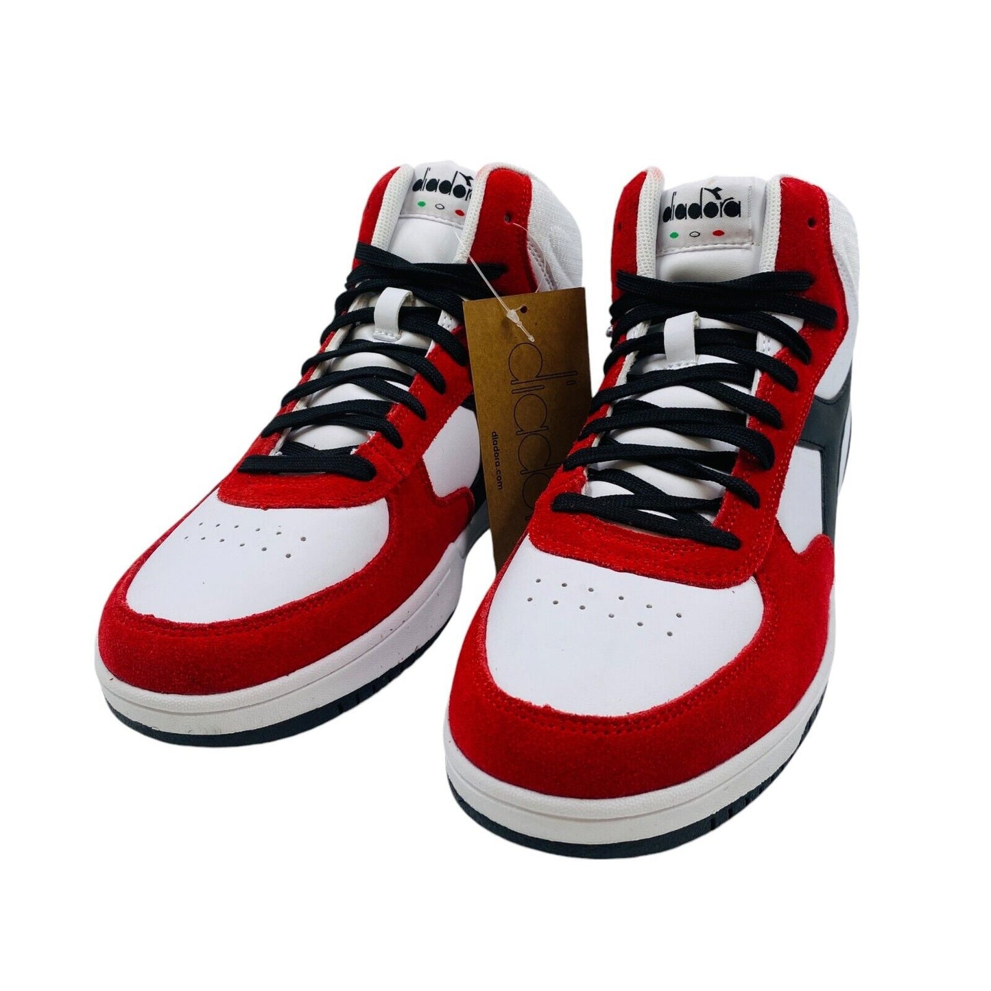 DIADORA Mens Red Black Suede Leather High Top Shoes Sneakers EUR 41 UK 7.5 US 8