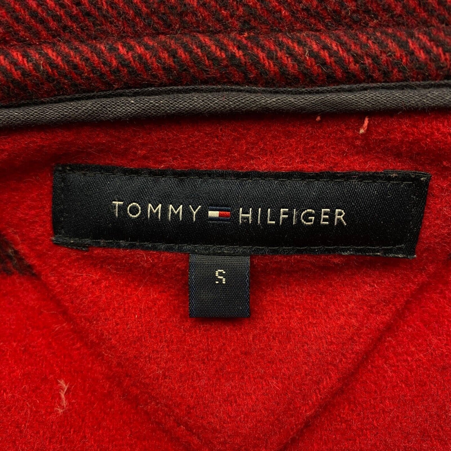 TOMMY HILFIGER Lined Red Wool Blend Hooded Over Coat Jacket Size S