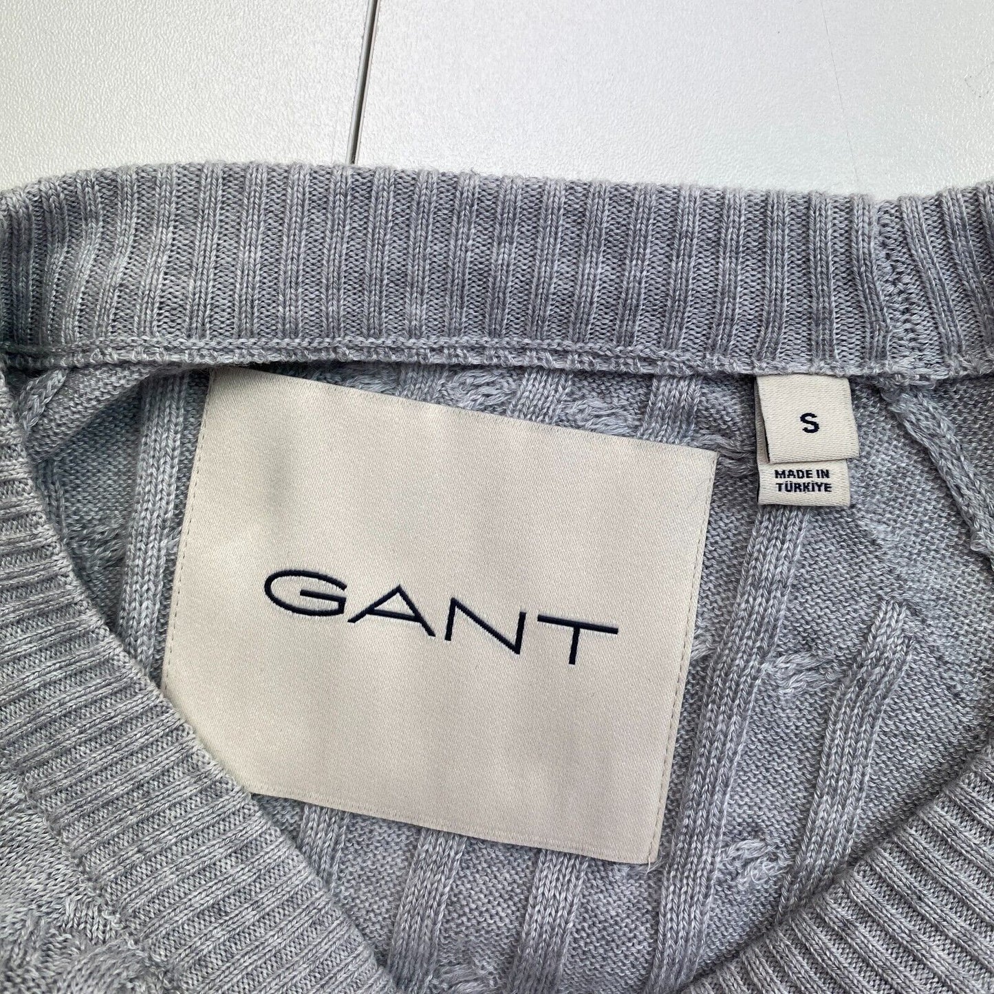 GANT Grey Cable Knit Crew Neck Jumper Sweater Size S