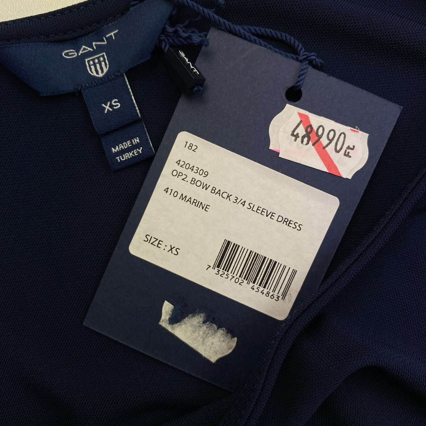 GANT Robe bleu marine à manches 3/4 avec nœud au dos Taille XS