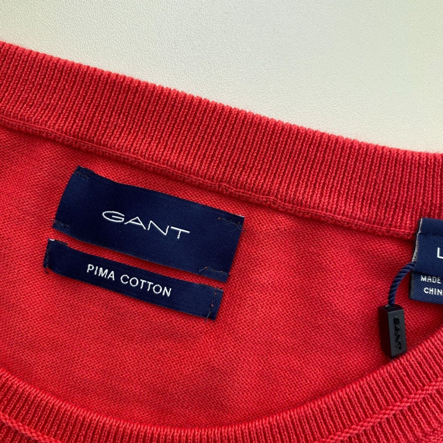 GANT Pinkish Red Pima Lux Contrast Crew Neck Sweater Pullover Size L