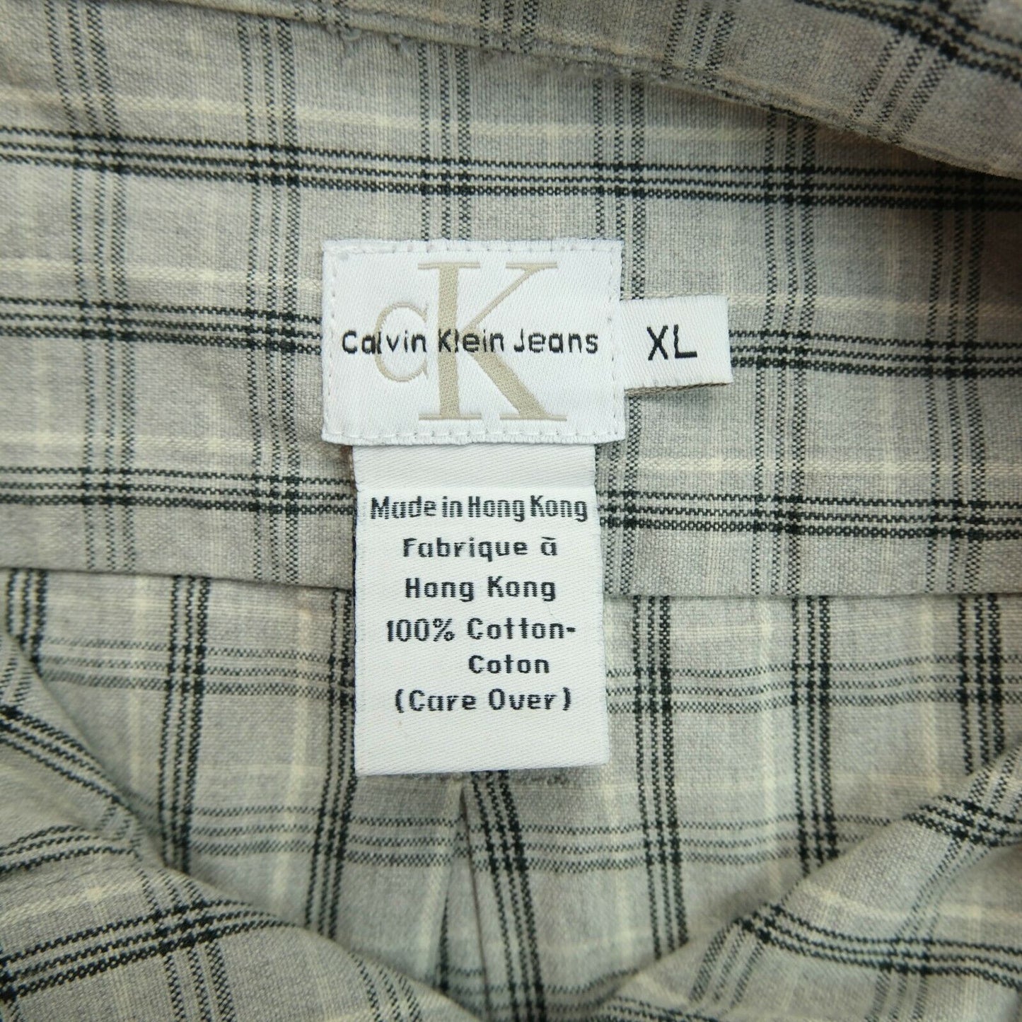 Calvin Klein Jeans Light Grey Check Print Short Sleeves Shirt Size XL