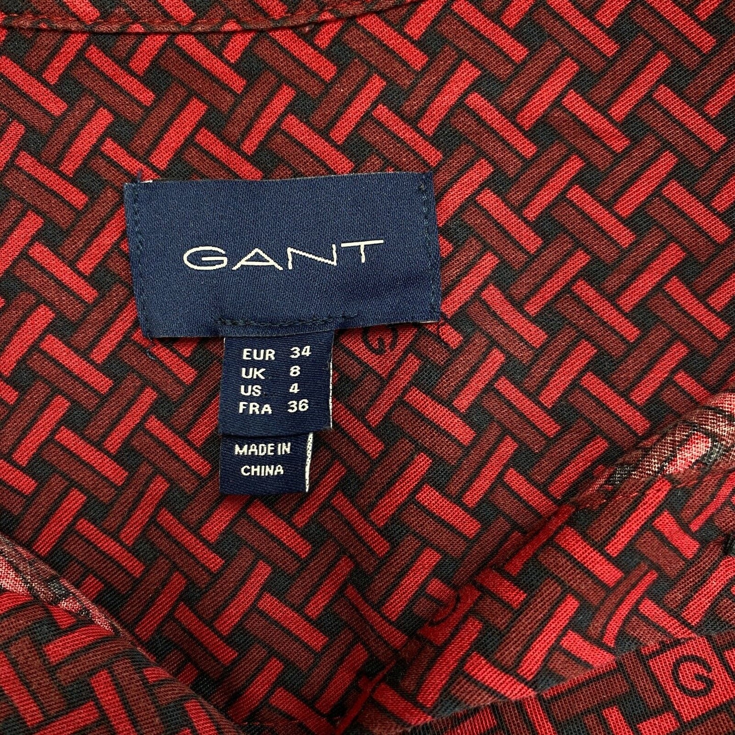 GANT Red Geometrical Print Belted Shirt Dress Size EU 34 UK 8 US 4