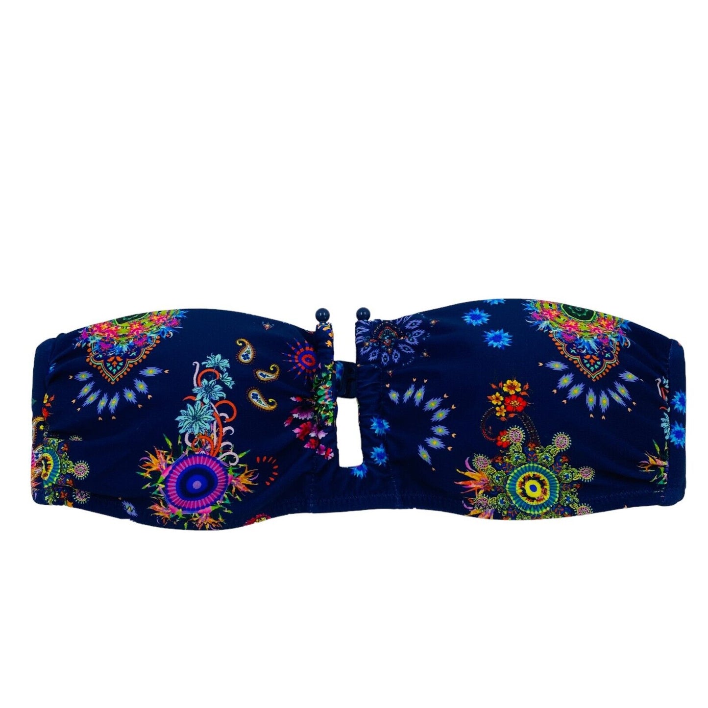 DESIGUAL Women Navy Blue Floral BIKI_REM Bikini Top Swimwear Size S