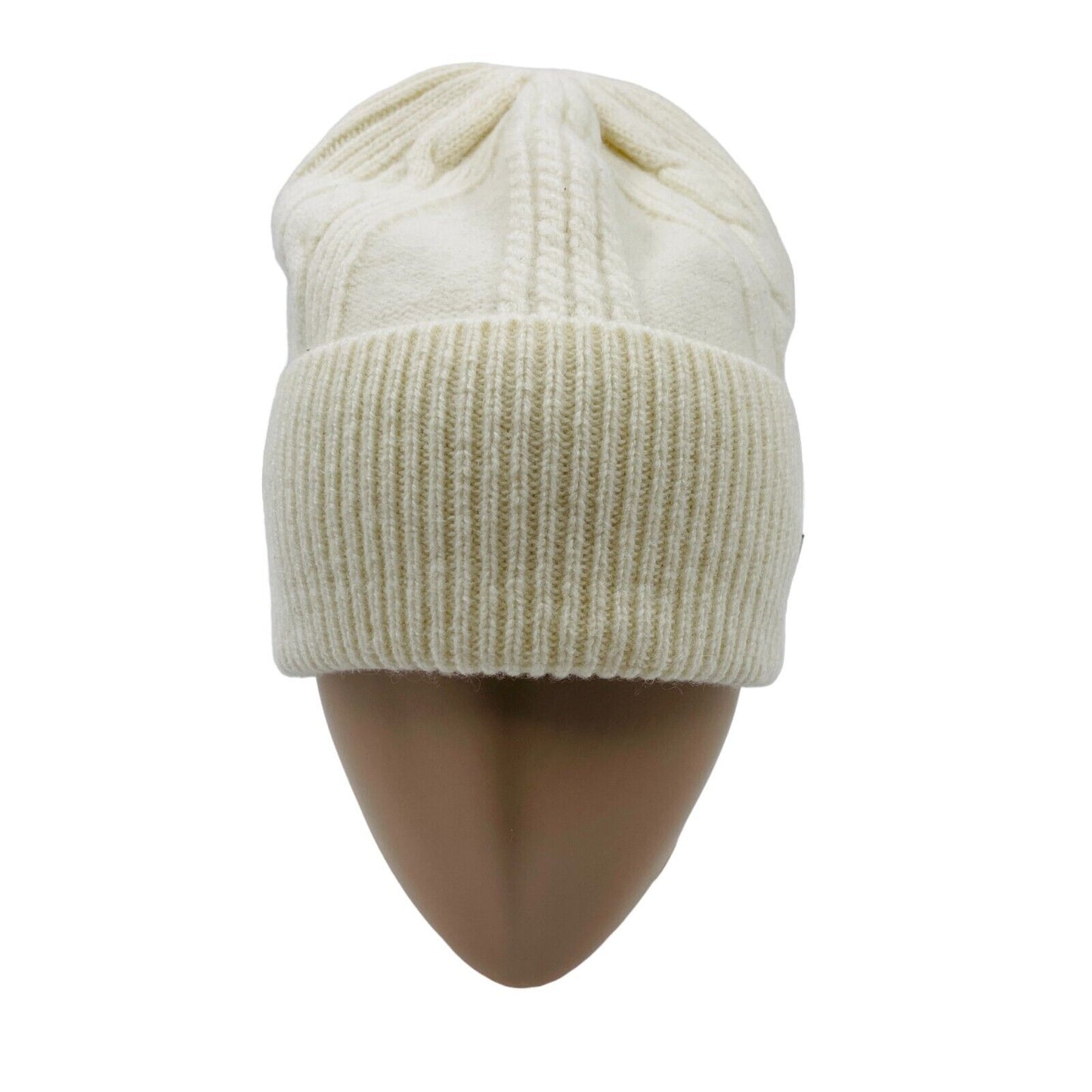 GANT Milk White 100% Wool Chunky Cable Knit Beanie Hat One Size