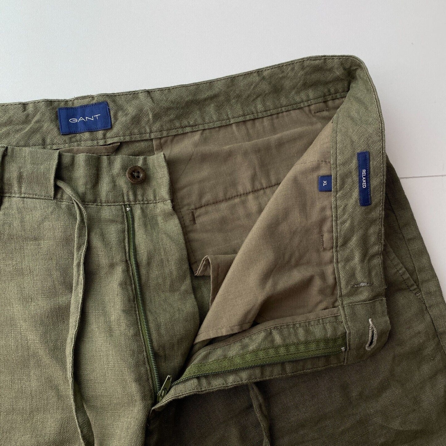 GANT Khaki Green Relaxed Fit Linen Shorts Size XL