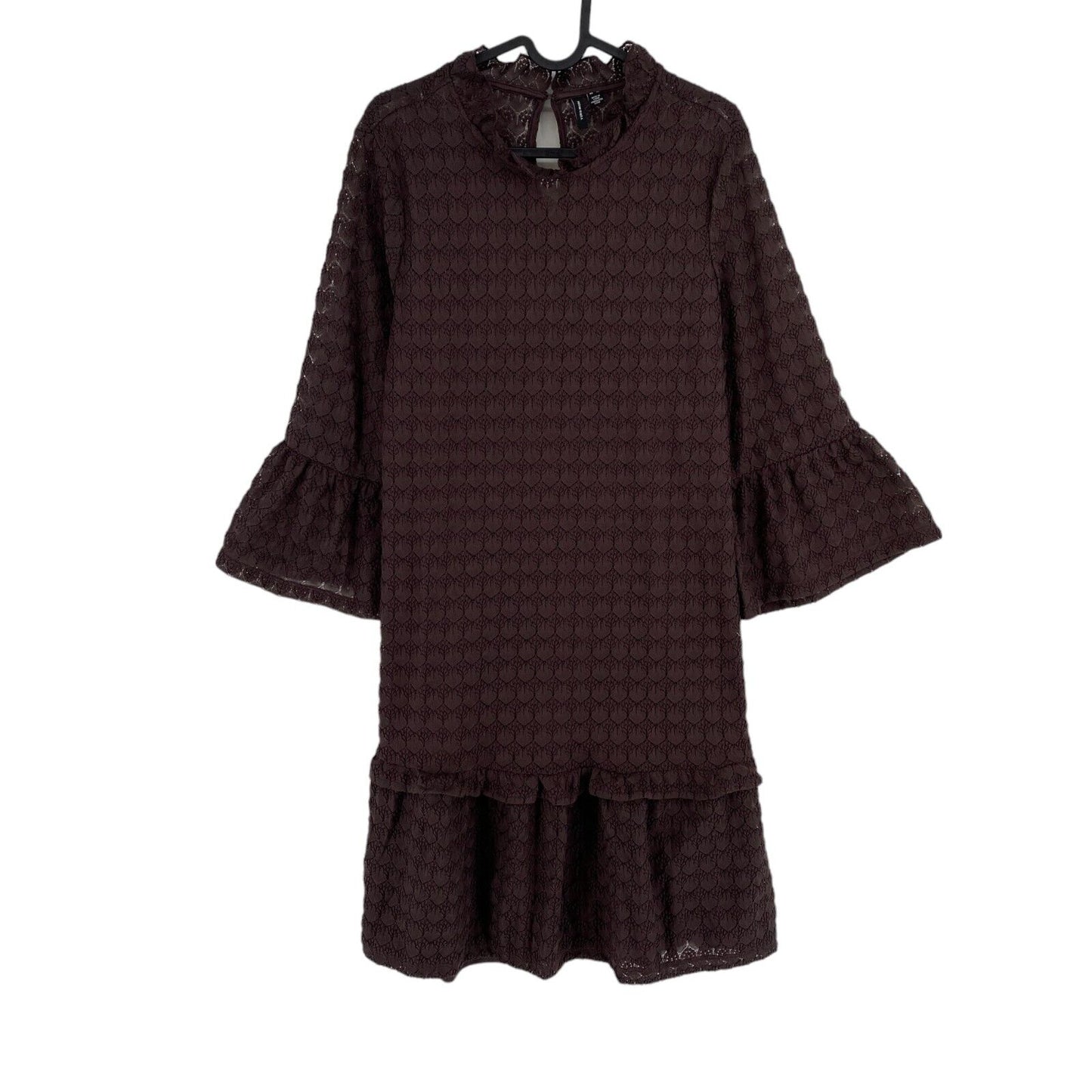 VERO MODA Women Brown 3/4 Sleeves Short Lace Dress Size XL