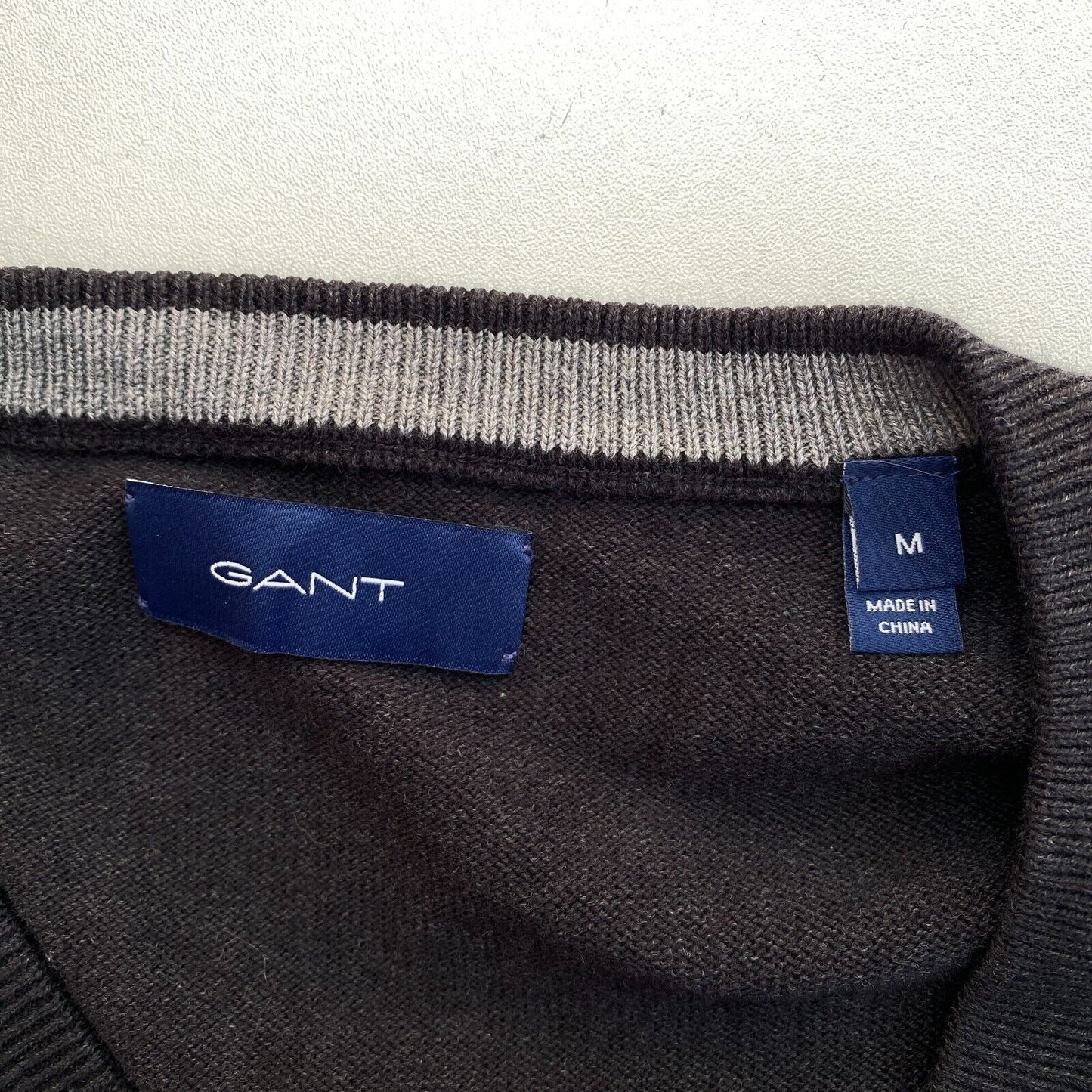 GANT Dark Grey Classic Cotton V Neck Sweater Pullover Size M