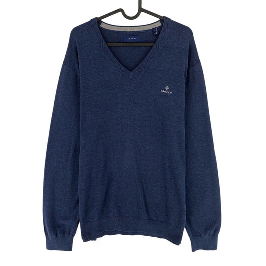 GANT Navy Blue 100% Cotton V Neck Sweater Jumper Size L