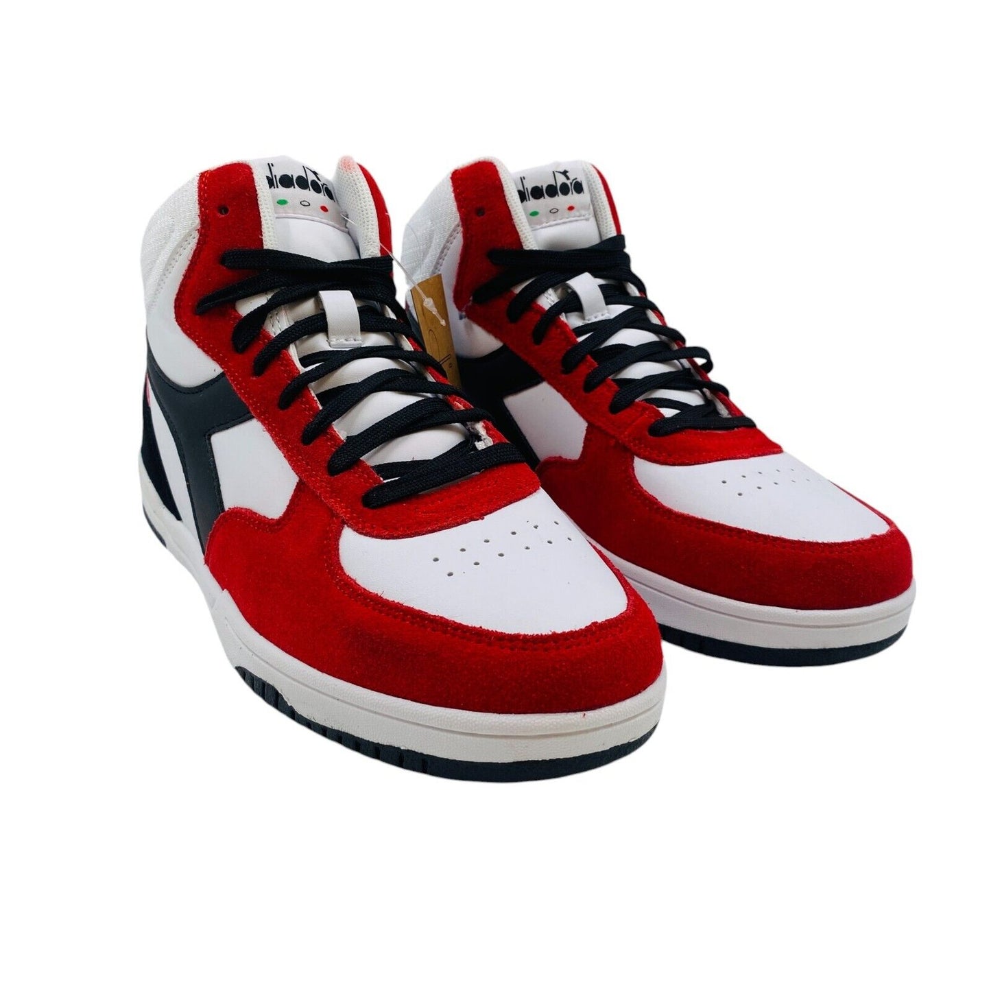 DIADORA Mens Red Black Suede Leather High Top Shoes Sneakers EUR 41 UK 7.5 US 8