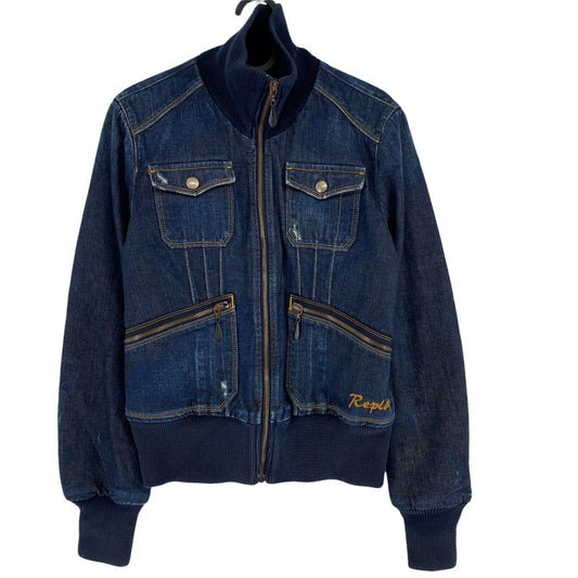 REPLAY Navy Blue 100% Cotton Denim Jacket Size L