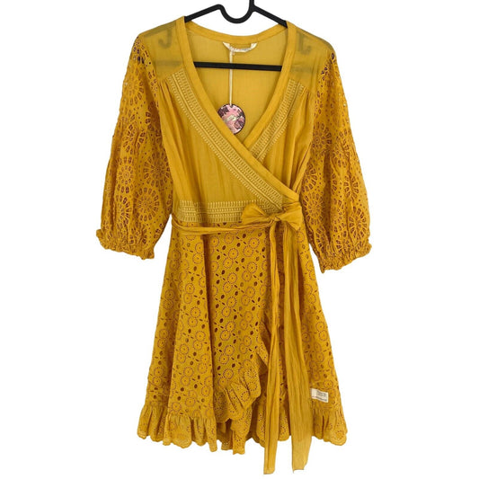 ODD MOLLY Women Yellow Two Step Flow Wrap Dress Size 4 / XL