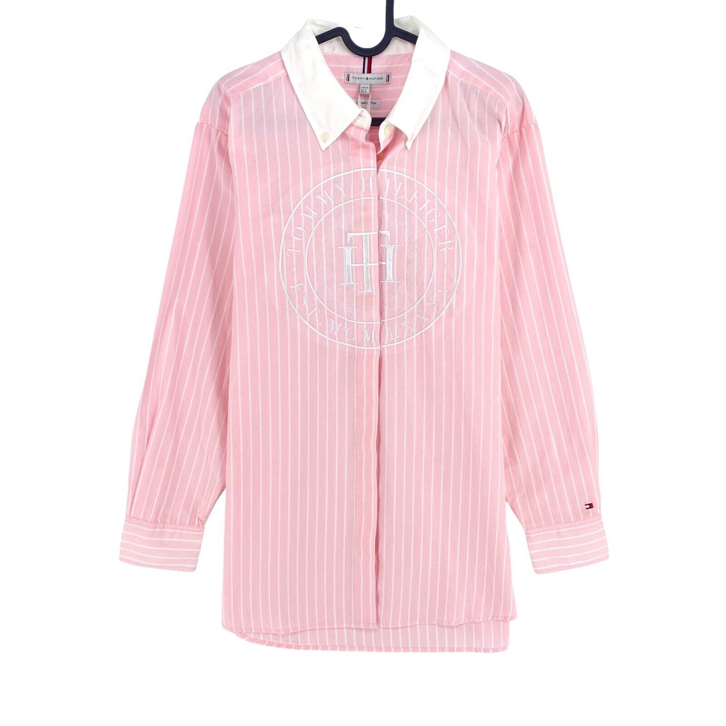 TOMMY HILFIGER Pink Stripe Oxford Oversized Shirt Size EU 36 UK 8 US 4