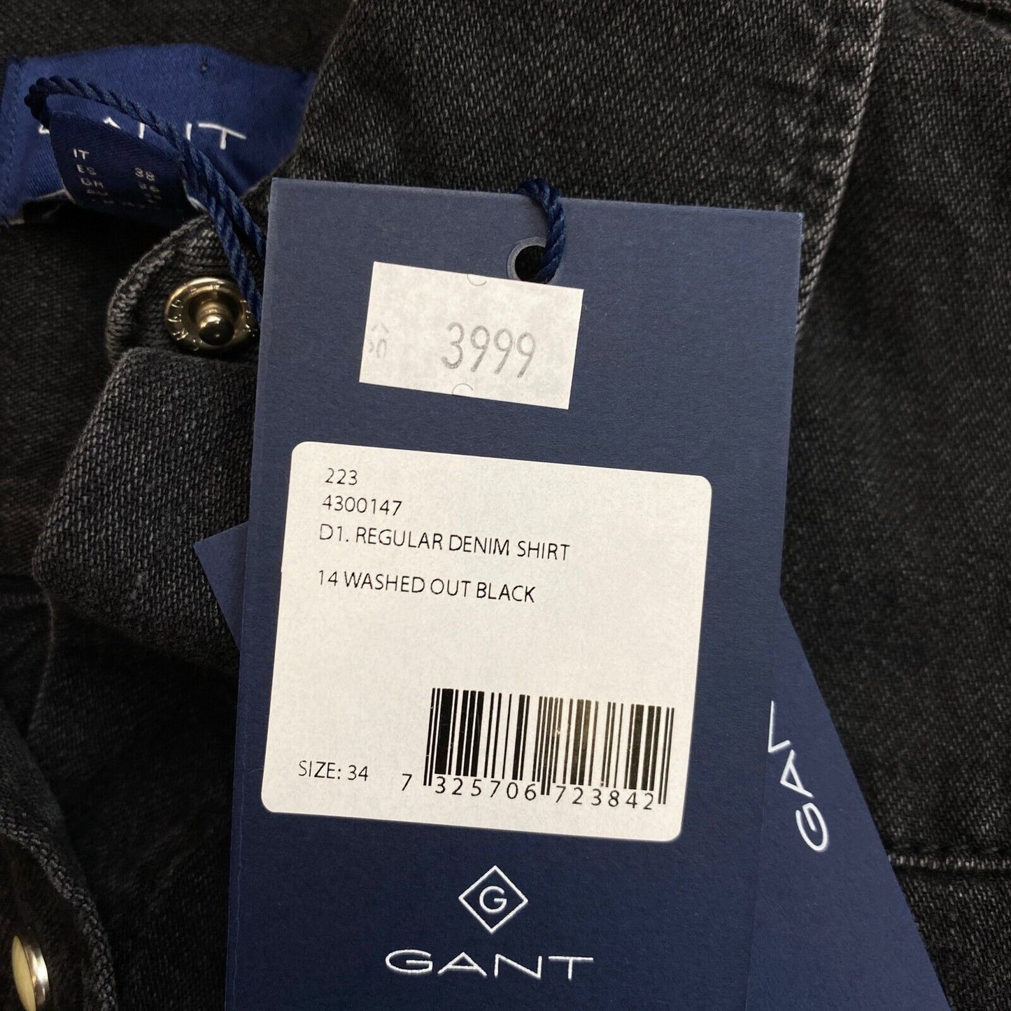 GANT Schwarzes Jeanshemd in normaler Passform, Größe EU 34 UK 6 US 4