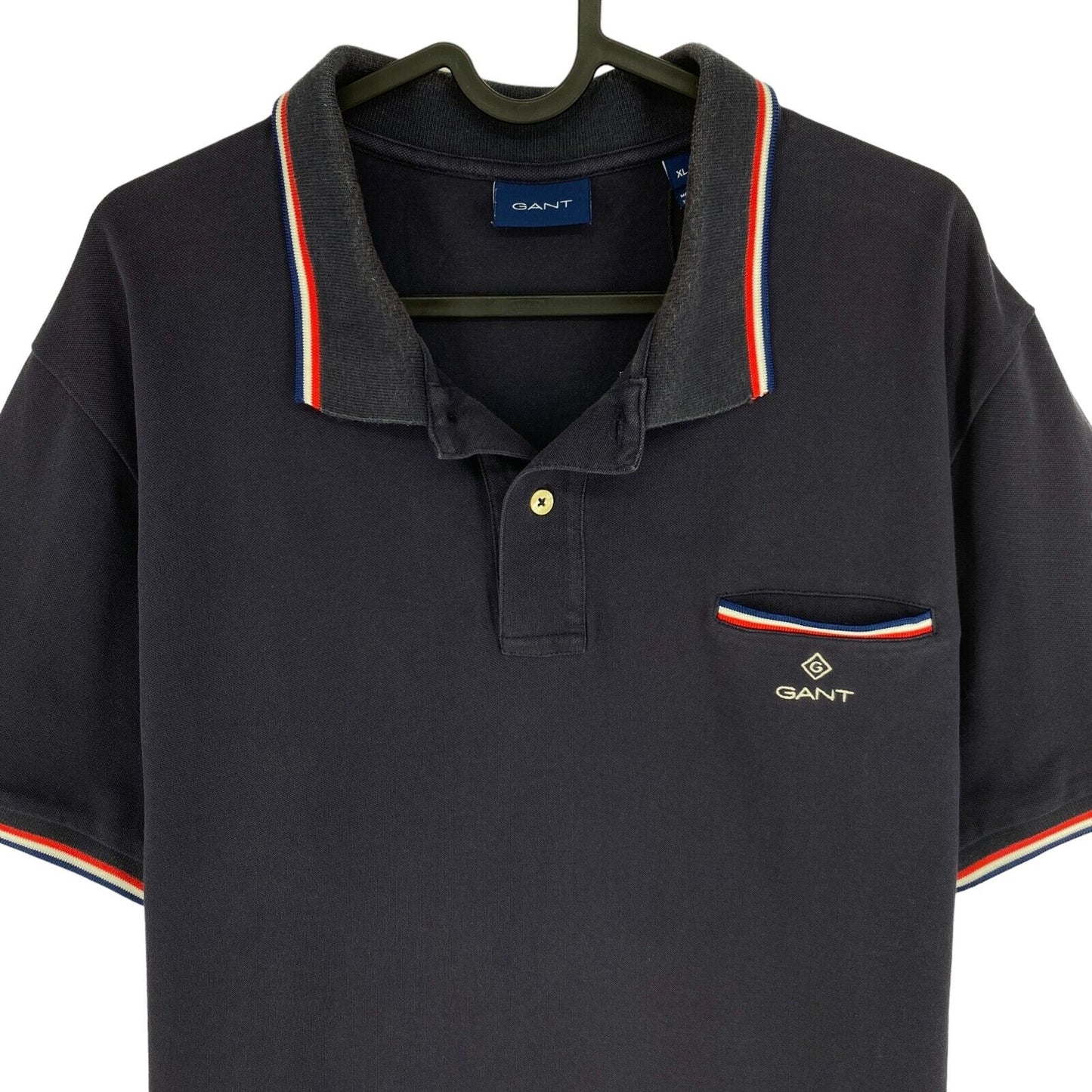 GANT Navy Blue 3-Col Tipping Pique Rugger Polo Shirt Size XL