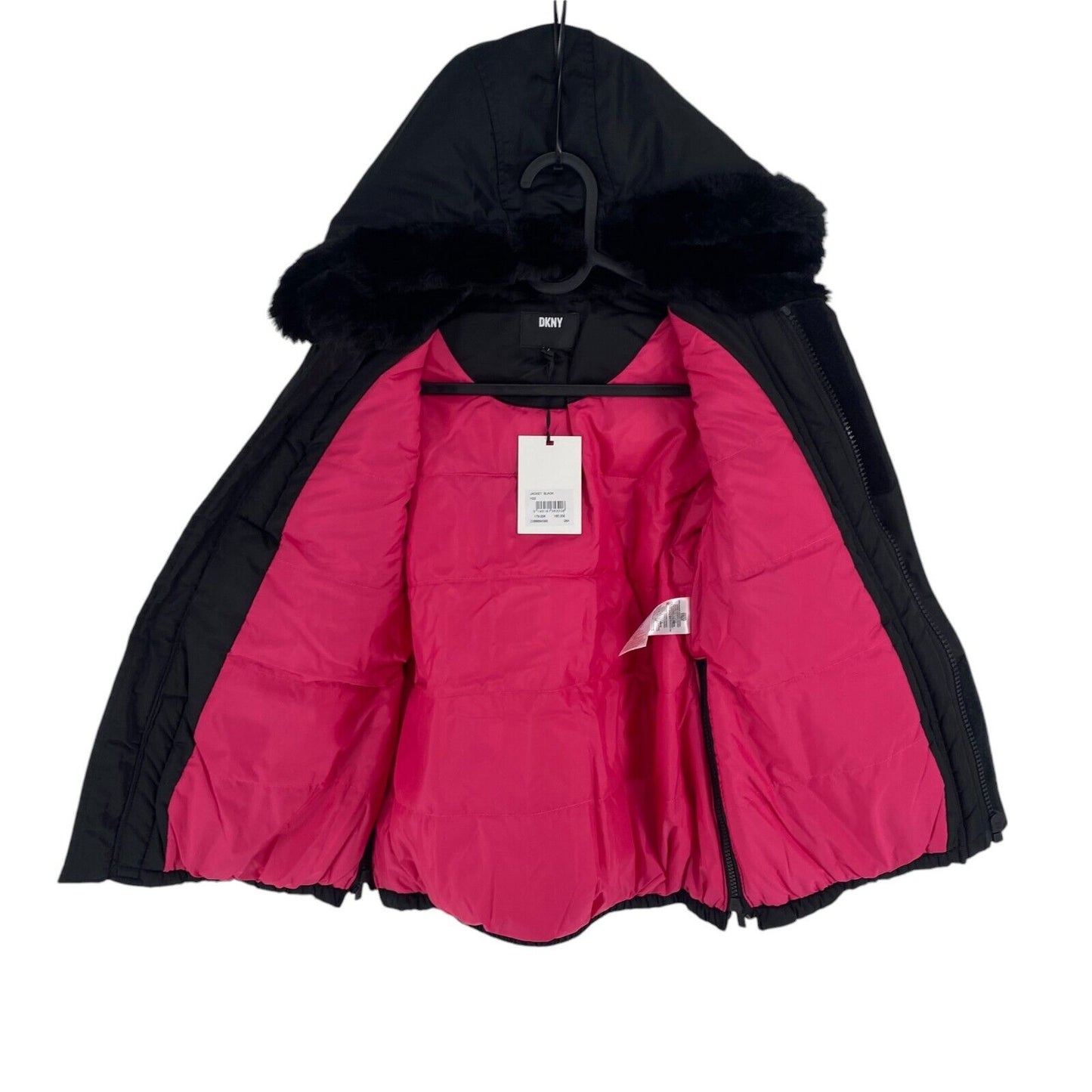 DKNY Girls Black Hooded Padded Jacket Coat Size 6 Years