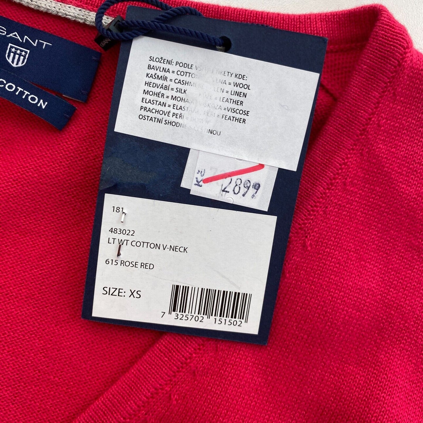 GANT Rouge Coton Léger Col V Pull Pull Pull Taille XS