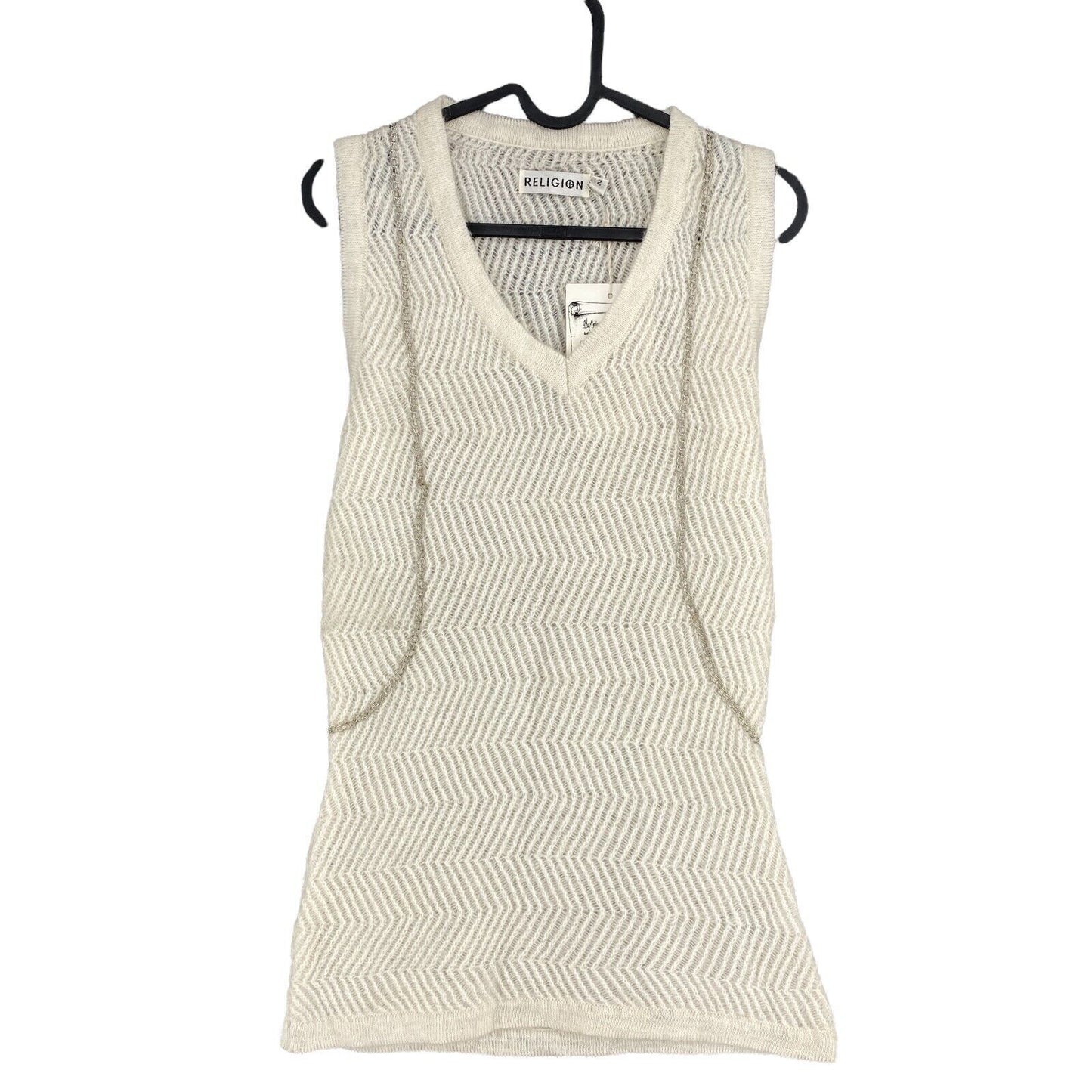 RPR €115 RELIGION Beige V-Neck Knit Vest Jumper Size 2 / M 3 / L