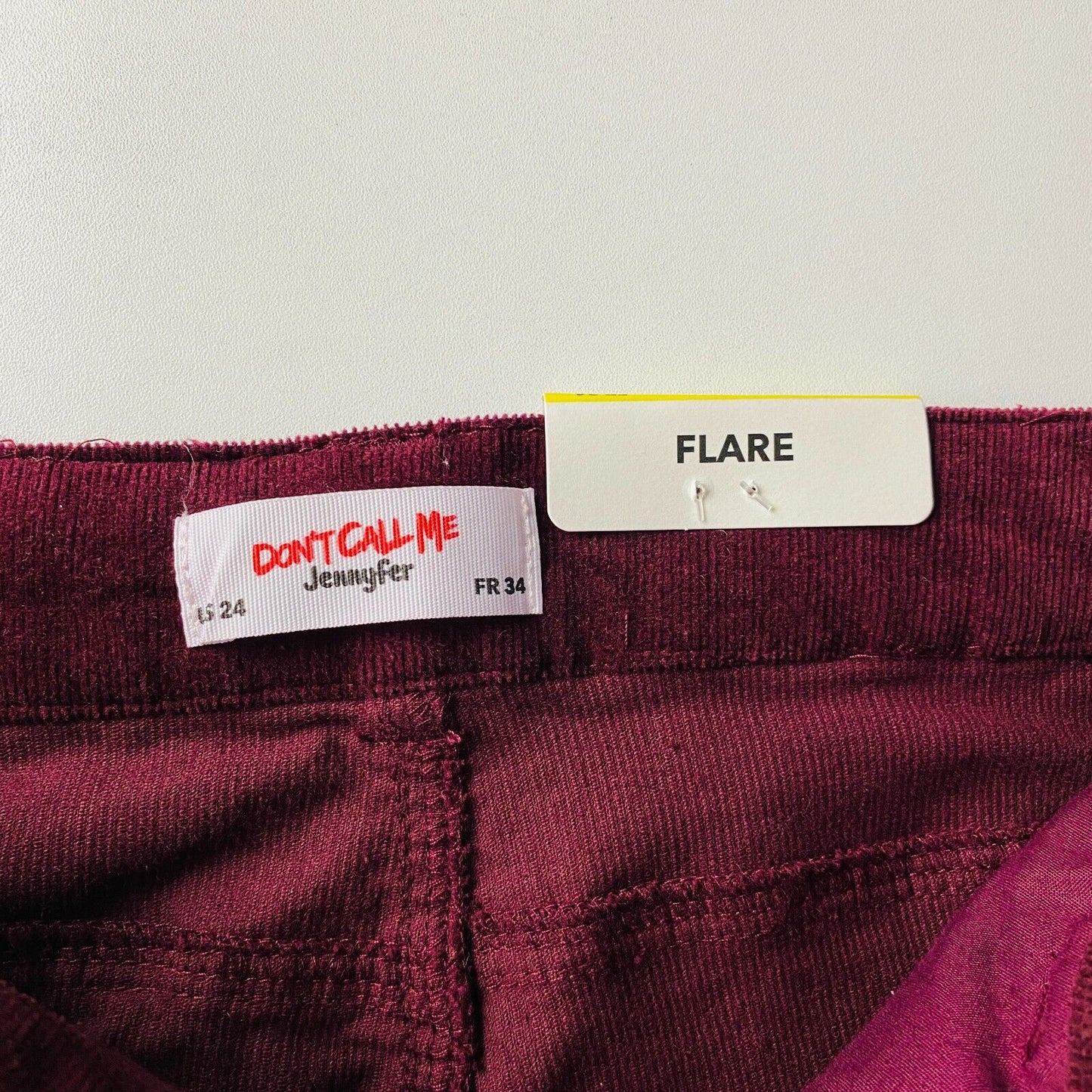 DON'T CALL ME JENNYFER Women Dark Red Flared Fit Corduroy Jeans Size W24 EUR 34