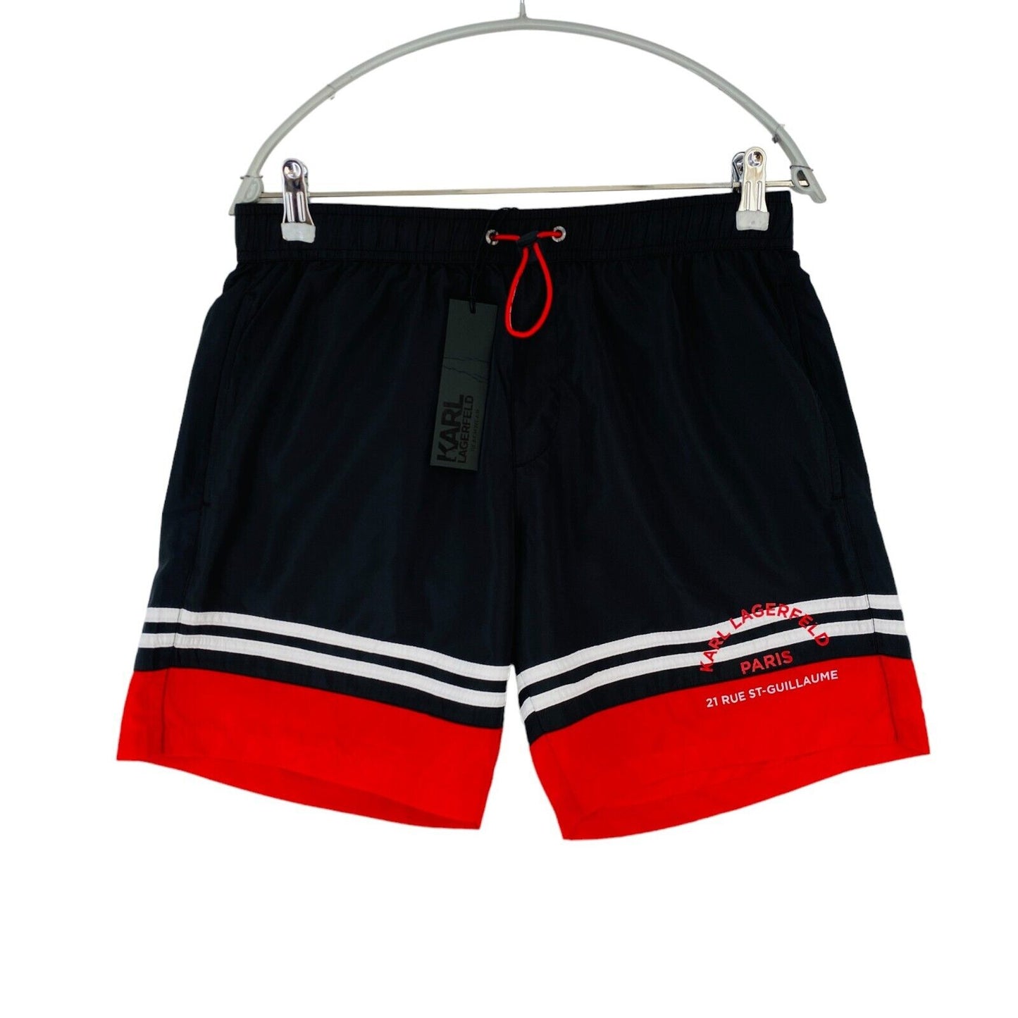 KARL LAGERFELD Beachwear Black Red Short Swimming Trunks Shorts Size L