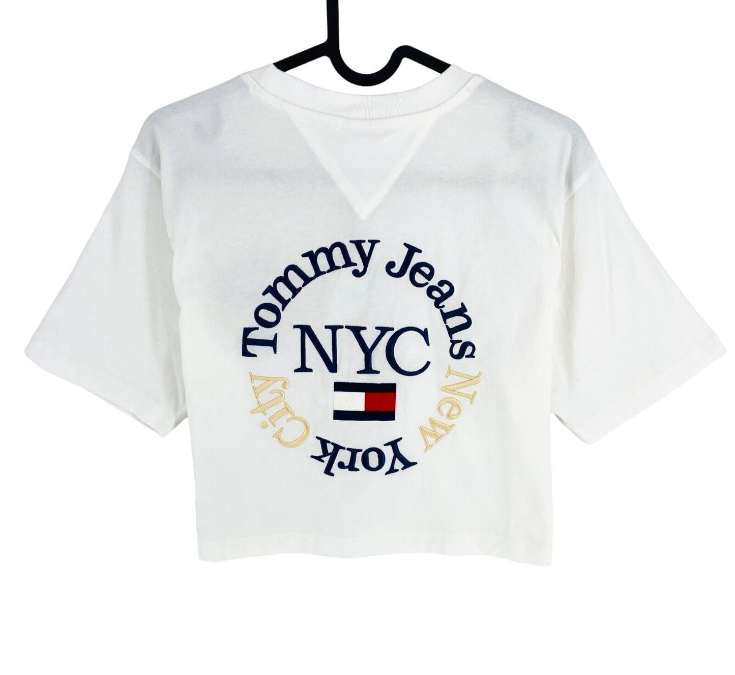 Tommy Hilfiger Women White Super Crop Timeless Circle Crew Neck T Shirt Size S