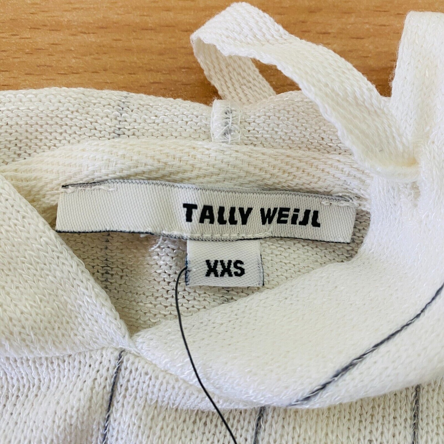 TALLY WEIJL Women White Striped Oversized Hooded Jumper Size 2XS XXS