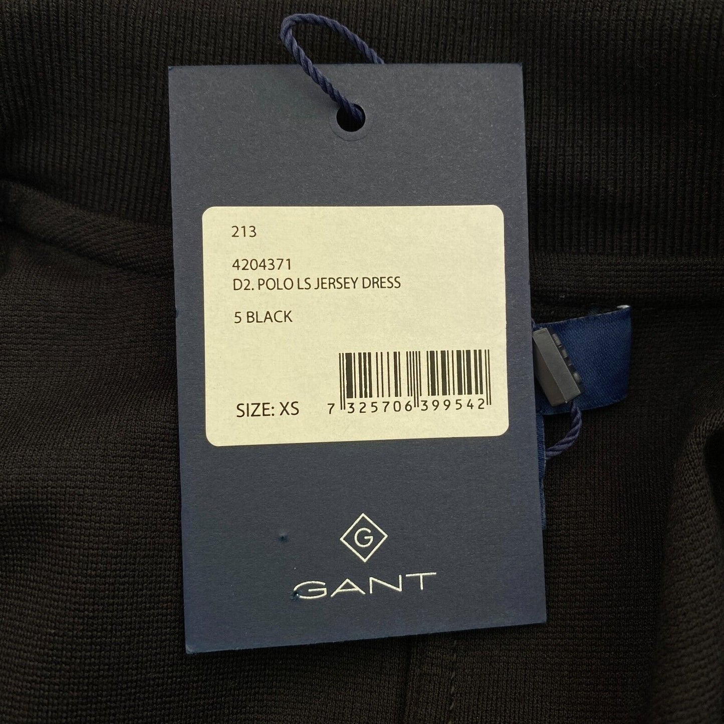 GANT – Schwarzes Jersey-Polokleid mit langen Ärmeln, Größe XS