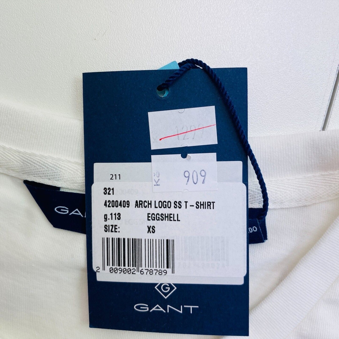 GANT T-Shirt mit Rundhalsausschnitt und Bogenlogo, Größe XS, Weiß