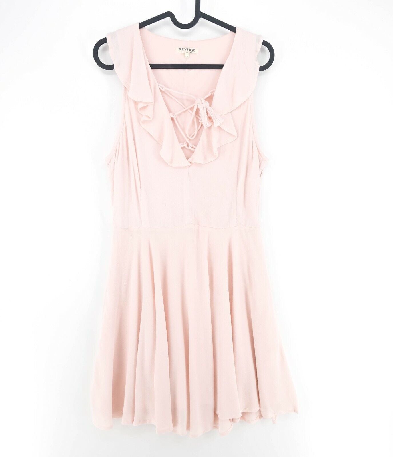 REVIEW Light Pink V Neck Flared Dress Size M