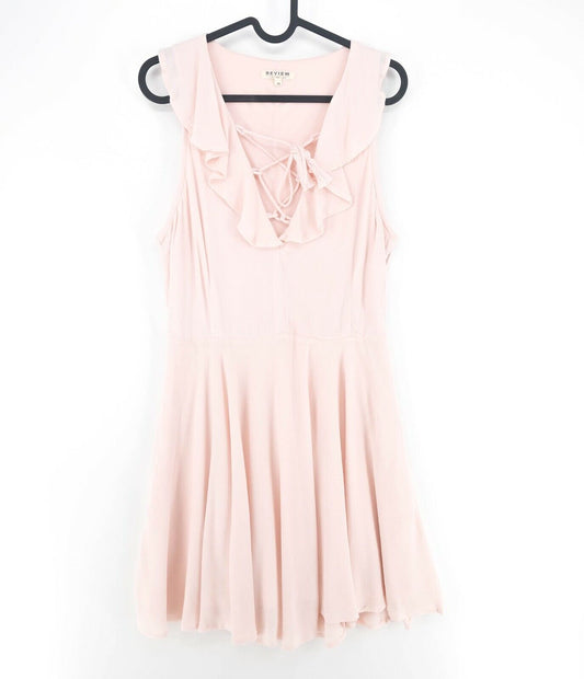 REVIEW Light Pink V Neck Flared Dress Size M