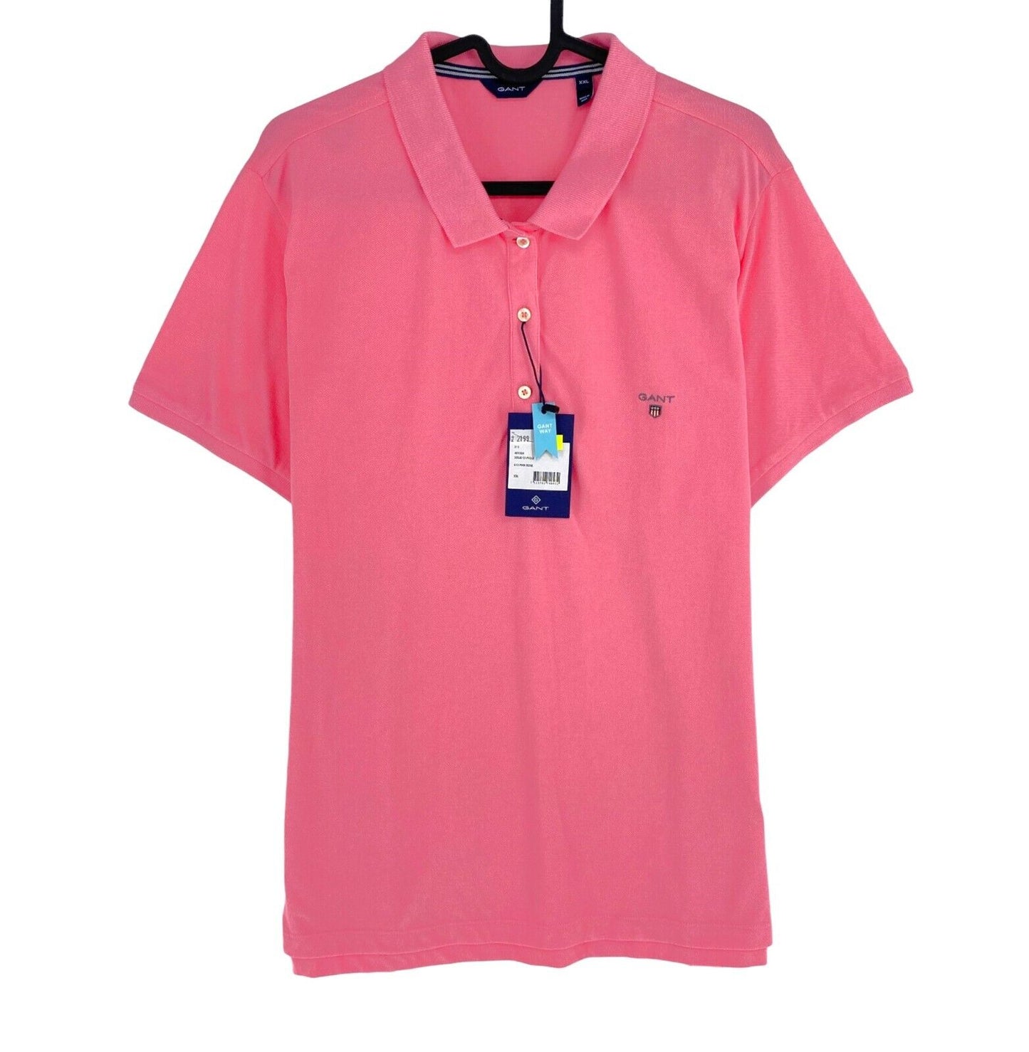 GANT Women Pink Solid Pique Short Sleeve Polo Shirt Size 2XL XXL