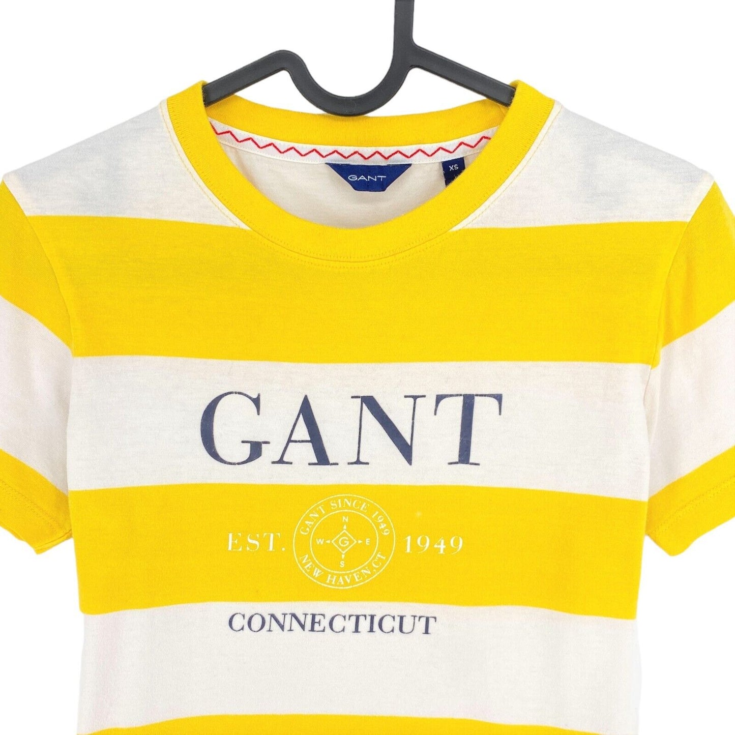 GANT Yellow Logo Striped Crew Neck T Shirt Size XS