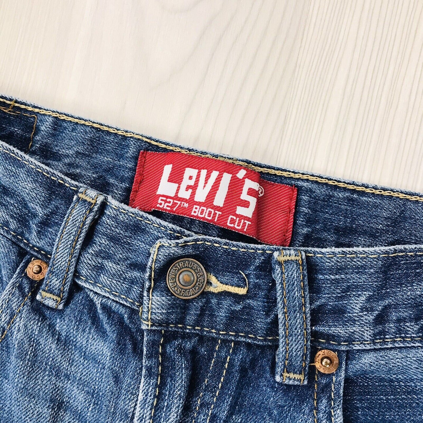 Vintage Levi's 527 Boys Blue Regular Bootcut Fit Ripped Jeans 16 Reg / W28 L28