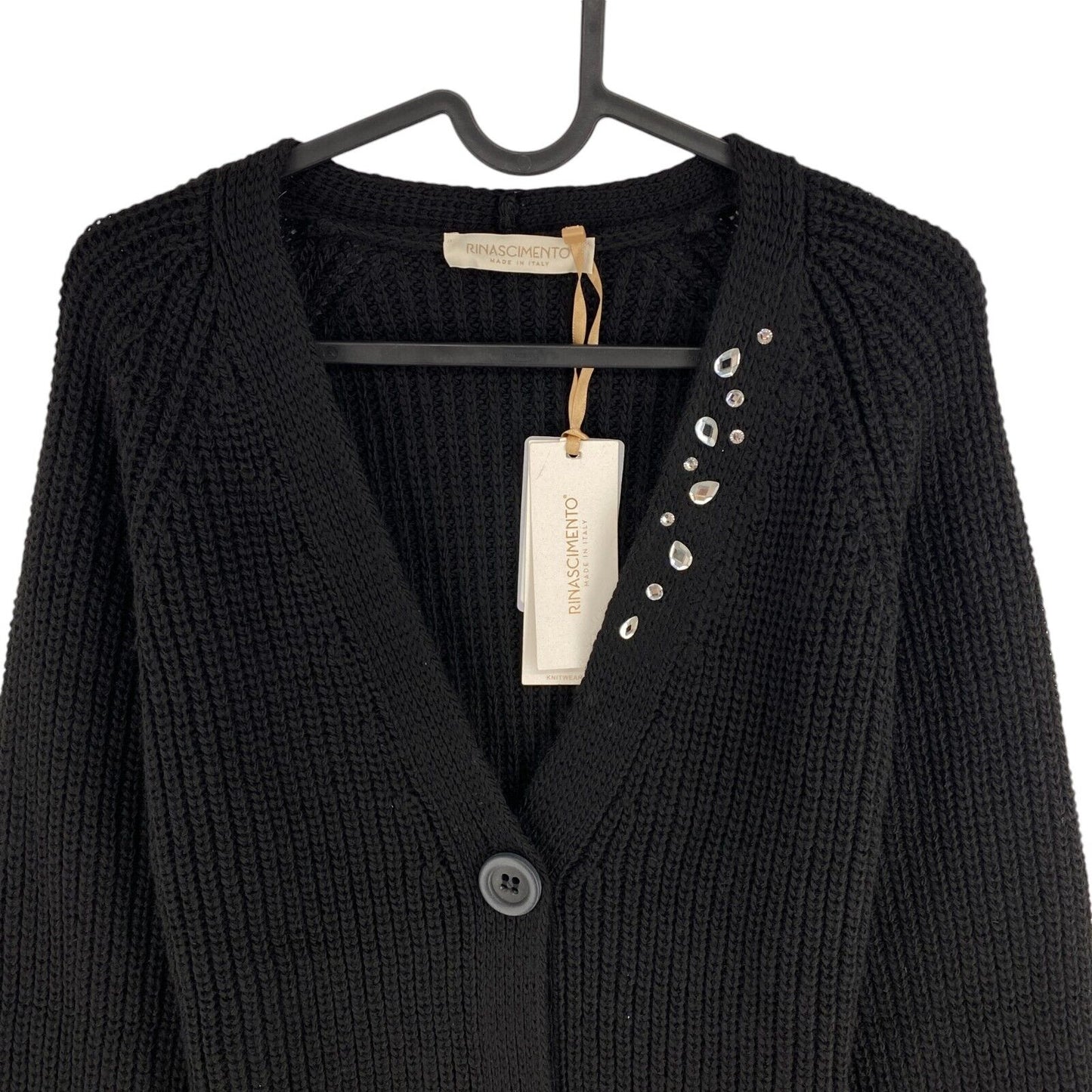 Rinascimento Women Black V Neck Cardigan Sweater Jumper Size S/M