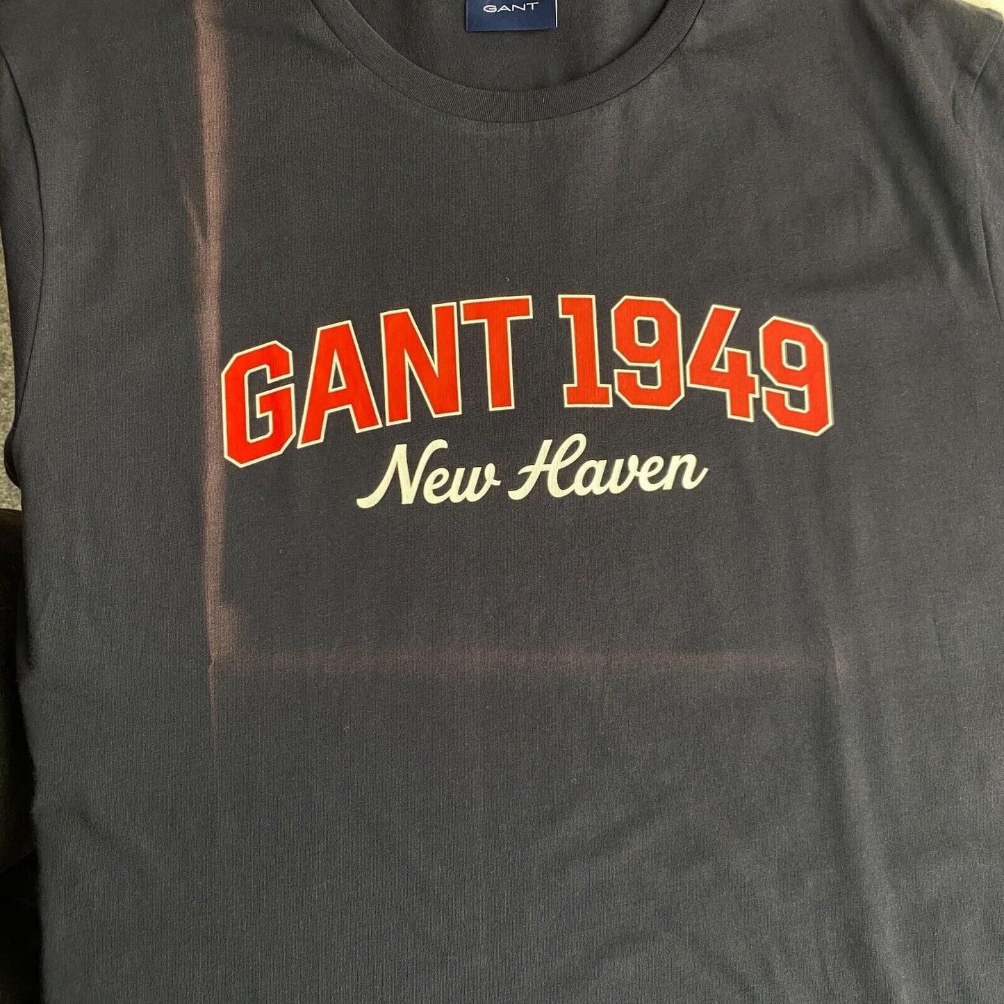 GANT T-Shirt mit Rundhalsausschnitt und Logo, Marineblau, Größe L