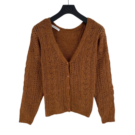 PROMOD Women Brown V Neck Knitted Cardigan Sweater Jumper Size XL